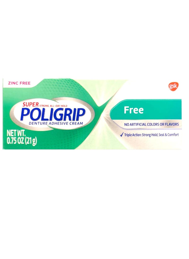 Poligrip (Pack of 5) Super Denture Adhesive Cream - Strong, All-Day Hold, Zinc Free, No Artificial Flavors or Colors - 0.75 Oz Each