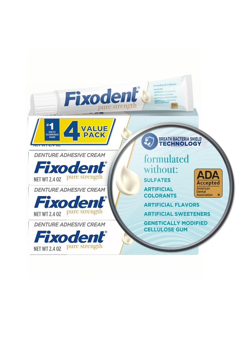 Fixodent Pure Strength Secure Denture Adhesive 2.4oz (Pack of 4)