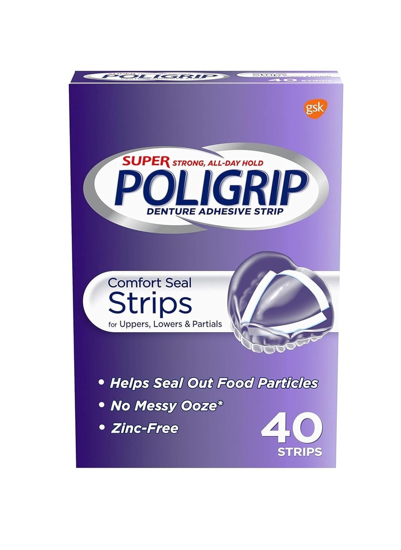 Super Poligrip Denture Adhesive Comfort Seal Strips-40 ct (Pack of 3)