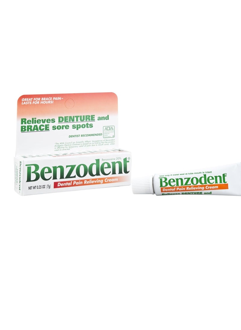 Benzodent Dental Pain Relieving Cream for Dentures and Braces, 0.25 Ounce Tube