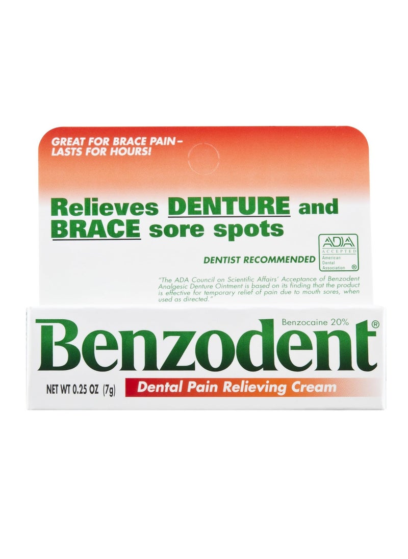 Benzodent Dental Pain Relieving Cream for Dentures and Braces, 0.25 Ounce Tube