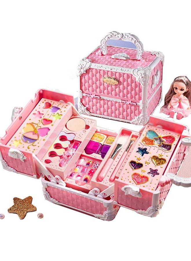 Beauenty Kids Makeup Kit, Real Kids Makeup Set Washable Makeup Set Toys for Girls with Portable Makeup Box Including Lipstick, Eye Shadows Random Doll and So On, Girls Toys for Girls Aged 5 6 7+ Year Old