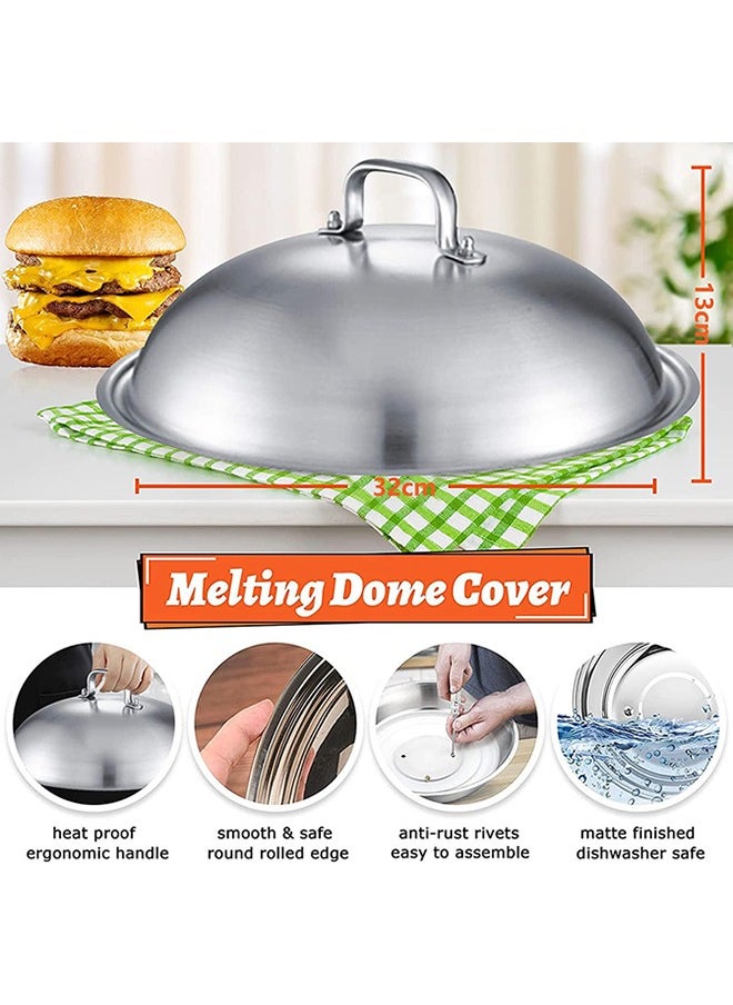 Griddle Accessories Kit - 30cm Heavy Duty Round Basting Cover Cheese Melting Dome with 17.5cm Round Cast Iron Burger Bacon Press - Perfect for Flat Top Griddle Grill Cooking