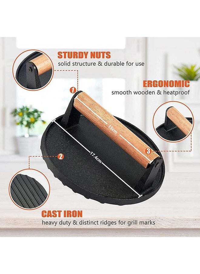 Griddle Accessories Kit - 30cm Heavy Duty Round Basting Cover Cheese Melting Dome with 17.5cm Round Cast Iron Burger Bacon Press - Perfect for Flat Top Griddle Grill Cooking