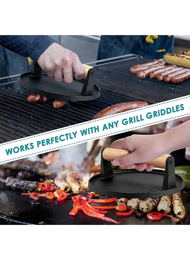 Griddle Accessories Kit - 30cm Heavy Duty Round Basting Cover Cheese Melting Dome with 17.5cm Round Cast Iron Burger Bacon Press - Perfect for Flat Top Griddle Grill Cooking