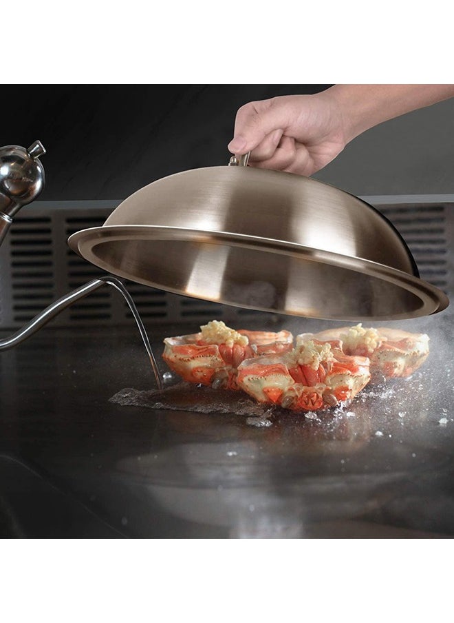 Griddle Accessories Kit - 30cm Heavy Duty Round Basting Cover Cheese Melting Dome with 17.5cm Round Cast Iron Burger Bacon Press - Perfect for Flat Top Griddle Grill Cooking