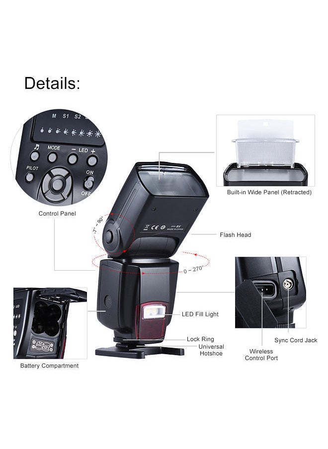 AD-560Ⅱ Universal Flash Speedlite On-camera Flash GN50 w/ Adjustable LED Fill Light for Canon Nikon Olympus Pentax DSLR Cameras