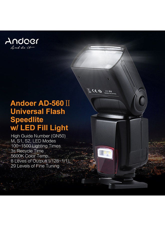 AD-560Ⅱ Universal Flash Speedlite On-camera Flash GN50 w/ Adjustable LED Fill Light for Canon Nikon Olympus Pentax DSLR Cameras