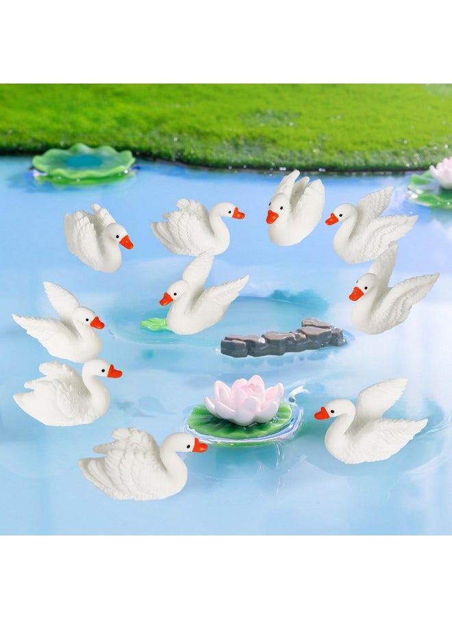 10 Pcs White Swan Figurines Swan Model Plastic Swan Miniature Figurines Cake Topper Diy Fairy Garden Miniature Moss Landscape For Collection Home Decoration