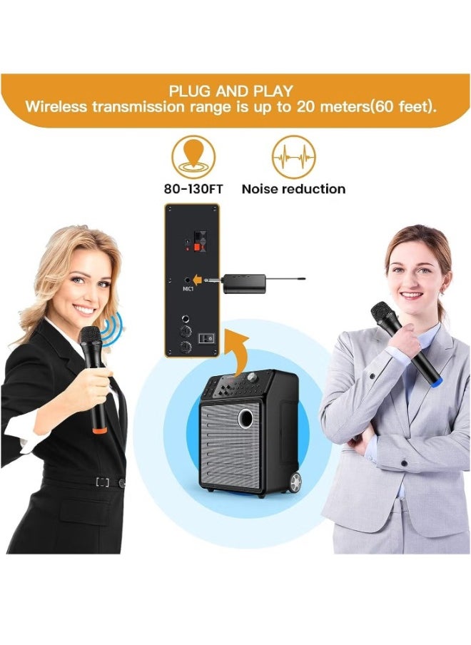 2 pack Wireless Unidirectional Microphone Handheld Mic With Receiver 1/4 Output For Conference/Weddings/Church/Stage/Party/Karaoke, (Duel Cordless) (Black)