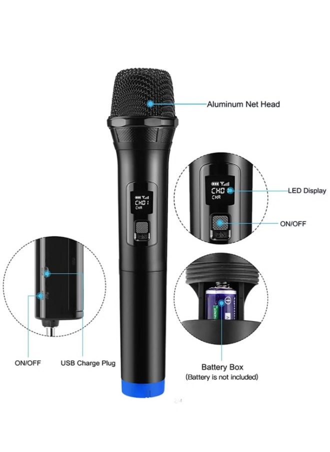 2 pack Wireless Unidirectional Microphone Handheld Mic With Receiver 1/4 Output For Conference/Weddings/Church/Stage/Party/Karaoke, (Duel Cordless) (Black)