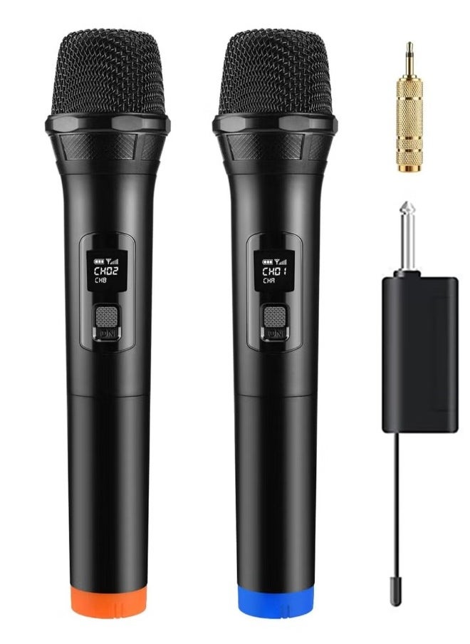 2 pack Wireless Unidirectional Microphone Handheld Mic With Receiver 1/4 Output For Conference/Weddings/Church/Stage/Party/Karaoke, (Duel Cordless) (Black)