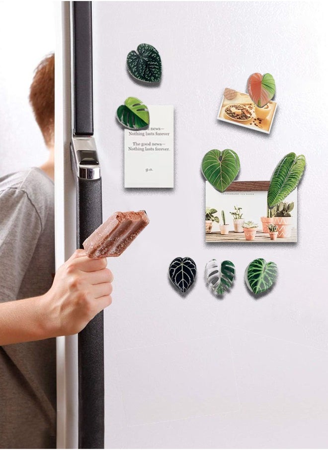 8pcs Resin Magnetic Fridge Stickers, Simulation Plant Leaf Pattern,Home Kitchen, School, Office, Car Decoration