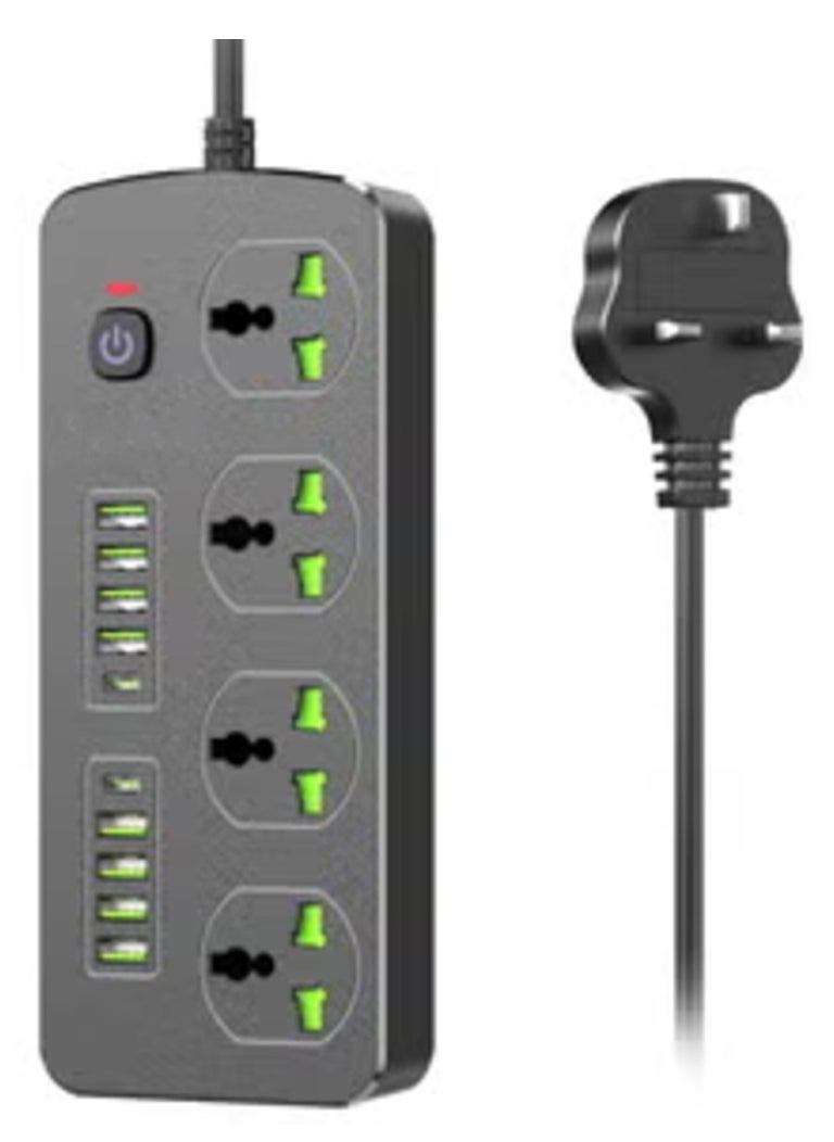 Extension Socket UK EU Plug 3000W with Surge Protection – Power Strip with Quick Charge USB Ports & Phone/Tablet Adapter