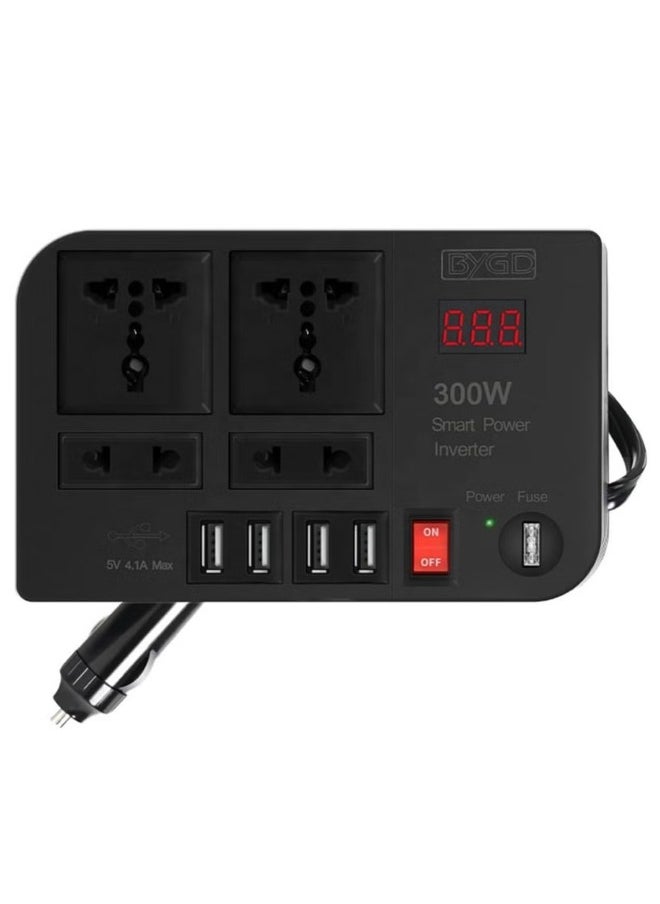 300W Car Power Inverter DC 12V/24V to 220V AC with 4 USB Ports Fast Charging with 2 Universal Sockets with Multi functional LED Display Photovoltaic Inverter