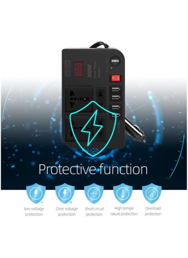 300W Car Power Inverter DC 12V/24V to 220V AC with 4 USB Ports Fast Charging with 2 Universal Sockets with Multi functional LED Display Photovoltaic Inverter