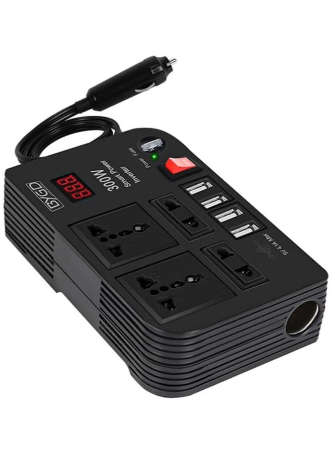 300W Car Power Inverter DC 12V/24V to 220V AC with 4 USB Ports Fast Charging with 2 Universal Sockets with Multi functional LED Display Photovoltaic Inverter