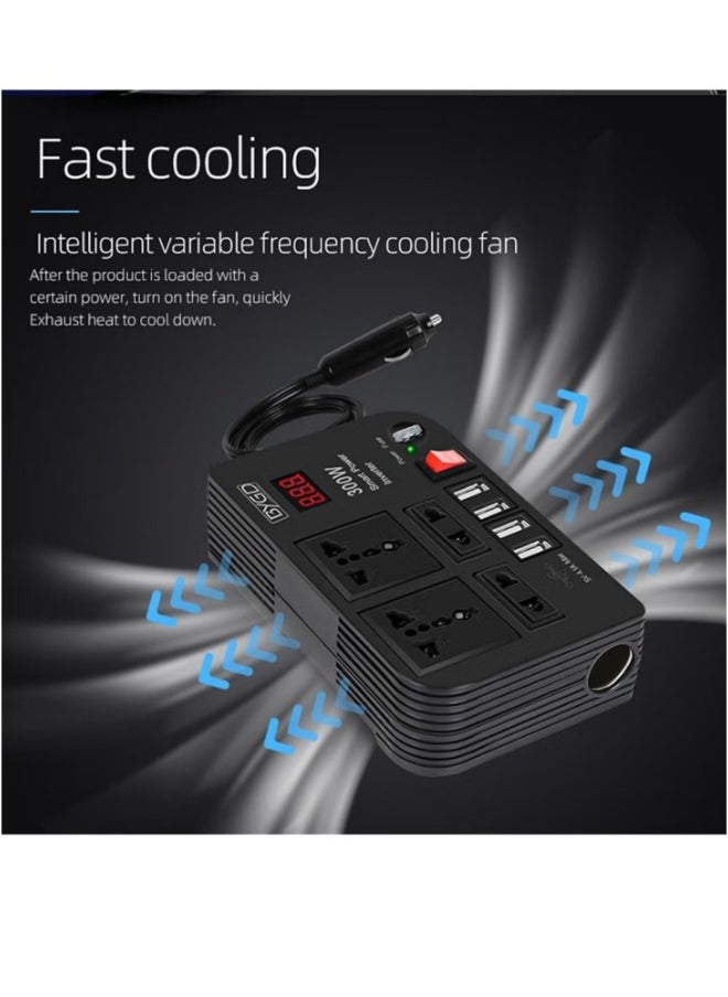 300W Car Power Inverter DC 12V/24V to 220V AC with 4 USB Ports Fast Charging with 2 Universal Sockets with Multi functional LED Display Photovoltaic Inverter