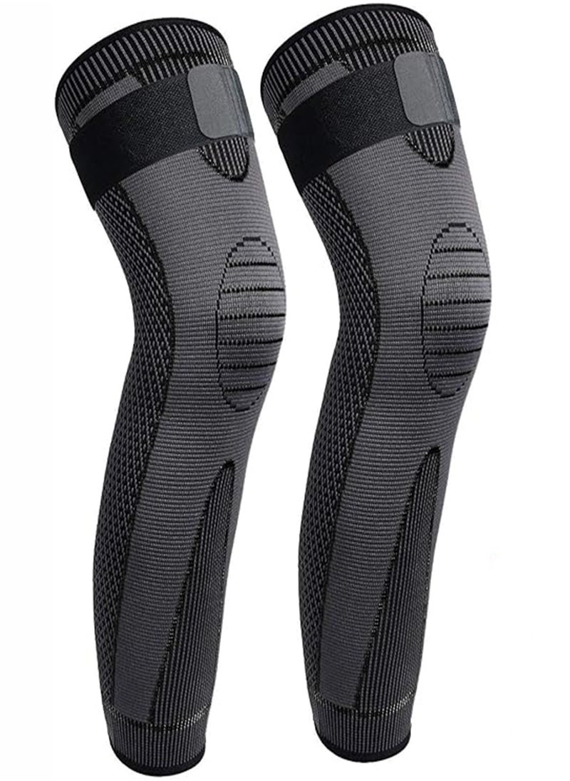 2Pcs Leg Compression Sleeve Full Leg Long Self Heating Knee Brace for Men Women Knee Support Protector for Running Weightlifting Workout and other Sport XXL