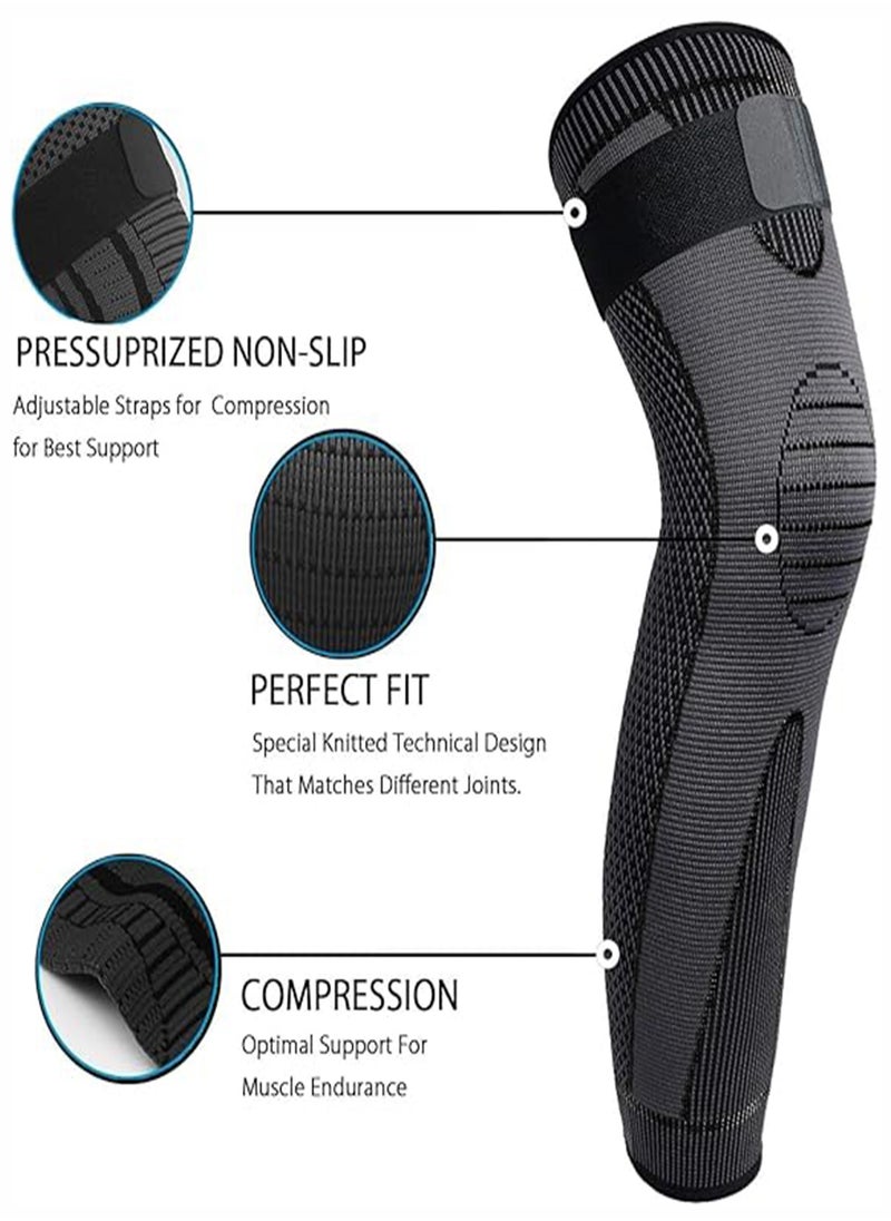 2Pcs Leg Compression Sleeve Full Leg Long Self Heating Knee Brace for Men Women Knee Support Protector for Running Weightlifting Workout and other Sport XXL