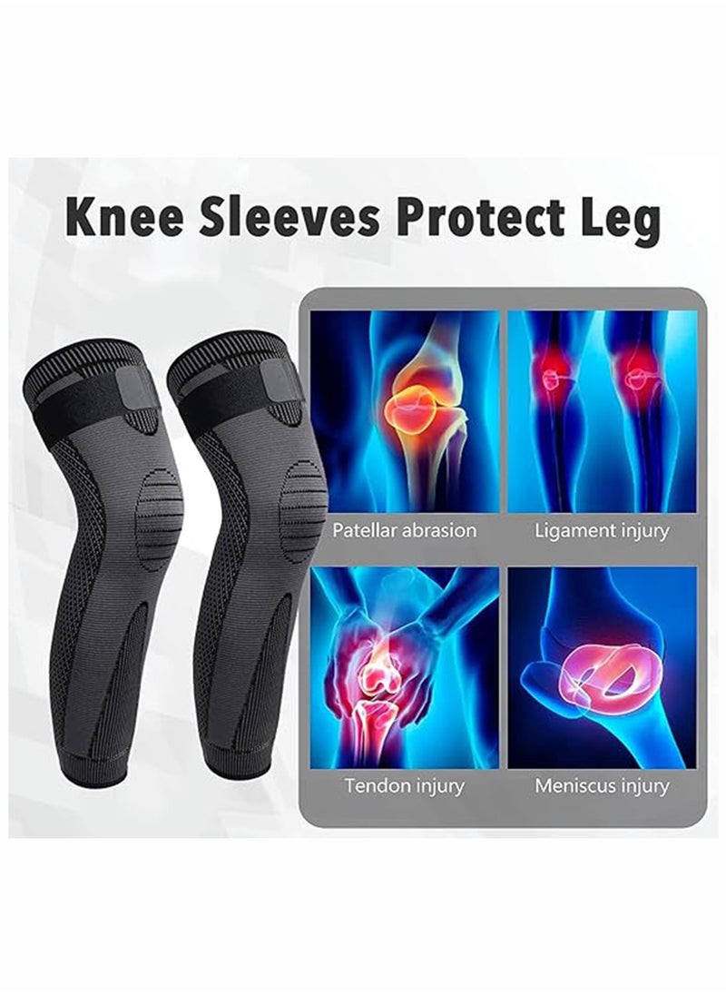 2Pcs Leg Compression Sleeve Full Leg Long Self Heating Knee Brace for Men Women Knee Support Protector for Running Weightlifting Workout and other Sport XXL