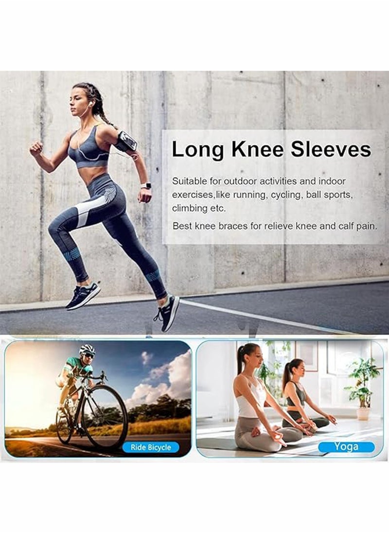 2Pcs Leg Compression Sleeve Full Leg Long Self Heating Knee Brace for Men Women Knee Support Protector for Running Weightlifting Workout and other Sport XXL