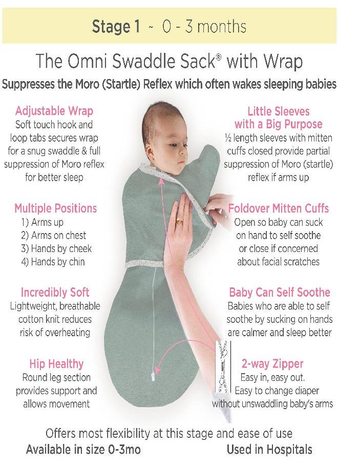 SwaddleDesigns 6-way Omni Swaddle Sack with Adjustable Wrap & Arms Up Sleeves & Mitten Cuffs, Easy Swaddle Transition, Better Sleep for Newborn Baby Boys & Girls, Tiny Hedgehogs, Small, 0-3 Months
