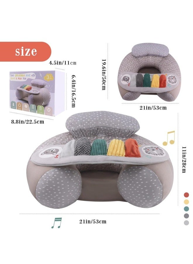 Baby Inflatable Seat with Cover for Babies 3-36 Months, Portable Baby Chair Sit Me Up Floor Seat with Detachable Activity Sensory Tray, Baby Seats for Sitting up, Piano