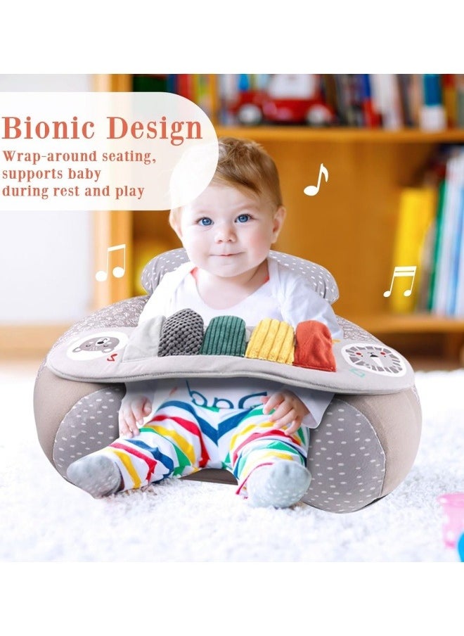 Baby Inflatable Seat with Cover for Babies 3-36 Months, Portable Baby Chair Sit Me Up Floor Seat with Detachable Activity Sensory Tray, Baby Seats for Sitting up, Piano