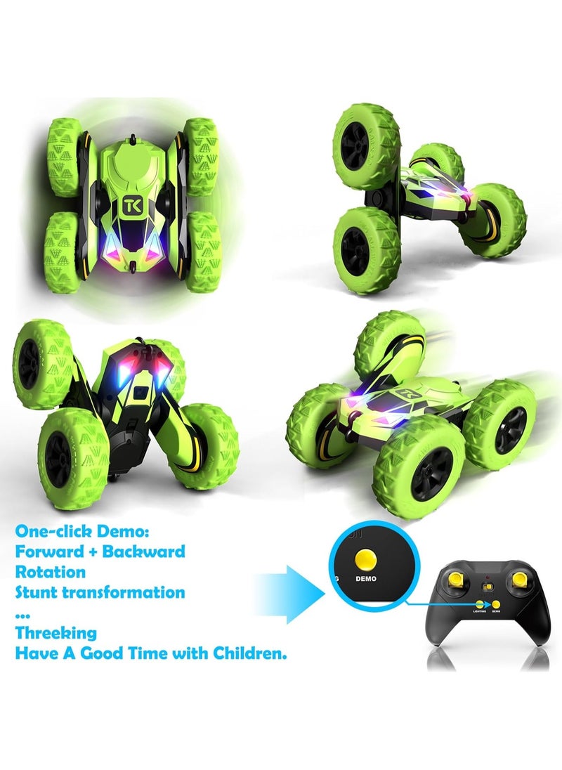 Rc Stunt Car Remote Control Off-Road Truck Double Sided Tumbling 360 Degree Rotation 3D Deformation Dance Car 1:28 2.4Ghz Rechargeable Stunt Car Great Gift for Kids - Green