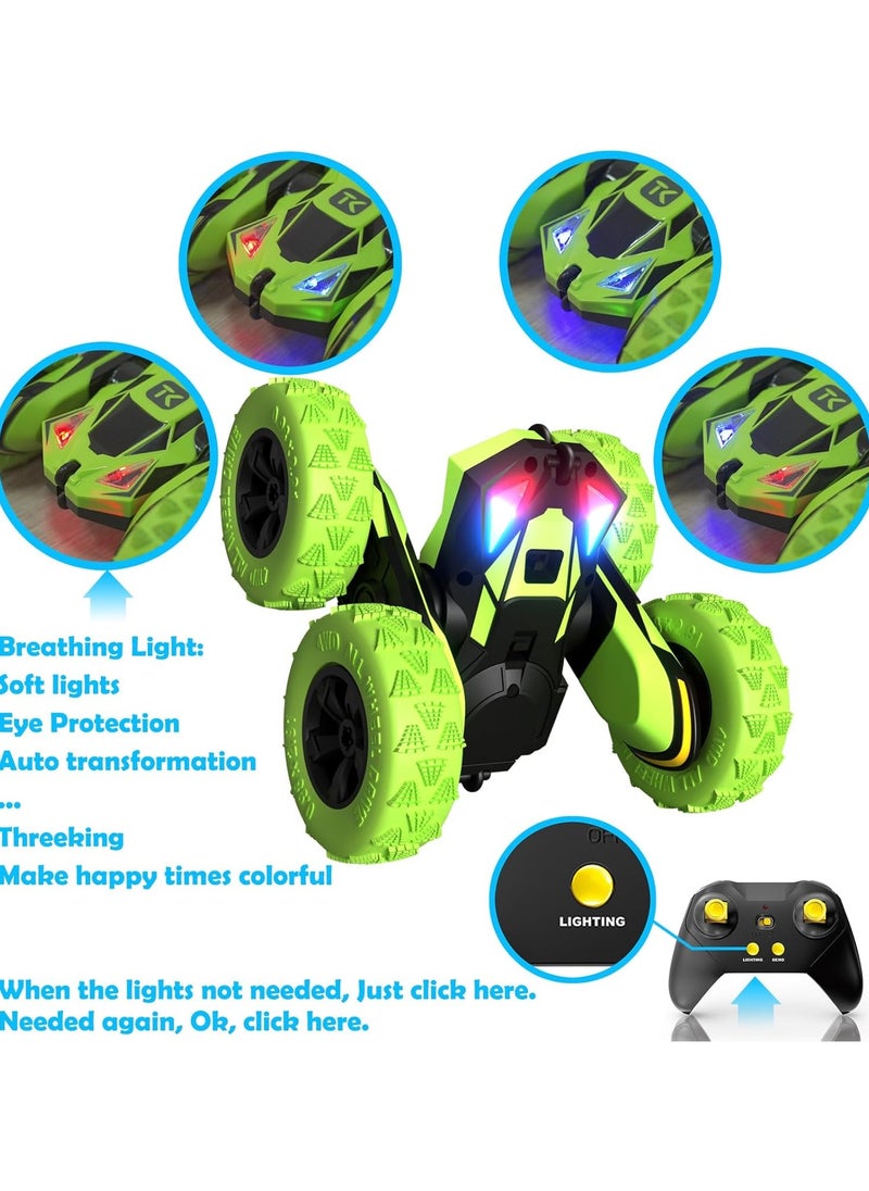 Rc Stunt Car Remote Control Off-Road Truck Double Sided Tumbling 360 Degree Rotation 3D Deformation Dance Car 1:28 2.4Ghz Rechargeable Stunt Car Great Gift for Kids - Green