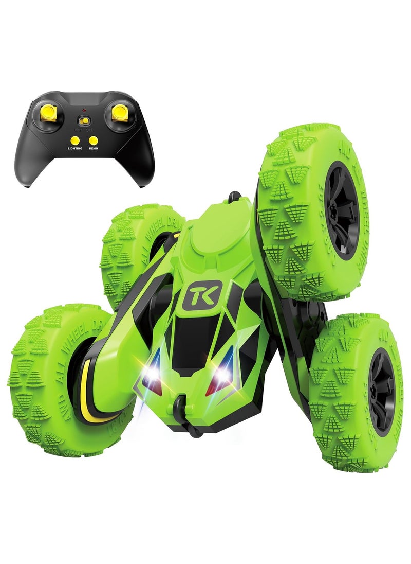 Rc Stunt Car Remote Control Off-Road Truck Double Sided Tumbling 360 Degree Rotation 3D Deformation Dance Car 1:28 2.4Ghz Rechargeable Stunt Car Great Gift for Kids - Green