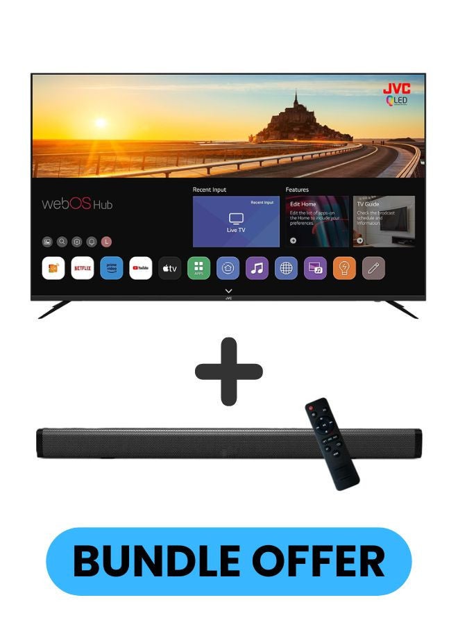 65-Inch Edgeless 4K QLED Quantum Dot WebOS 60Hz Smart TV with Magic Remote, Dolby Audio + 30W 2.0 Channel Soundbar, Bluetooth, HDMI, USB, and Optical Inputs LT-65NQ7155+SOUNDBAR Black