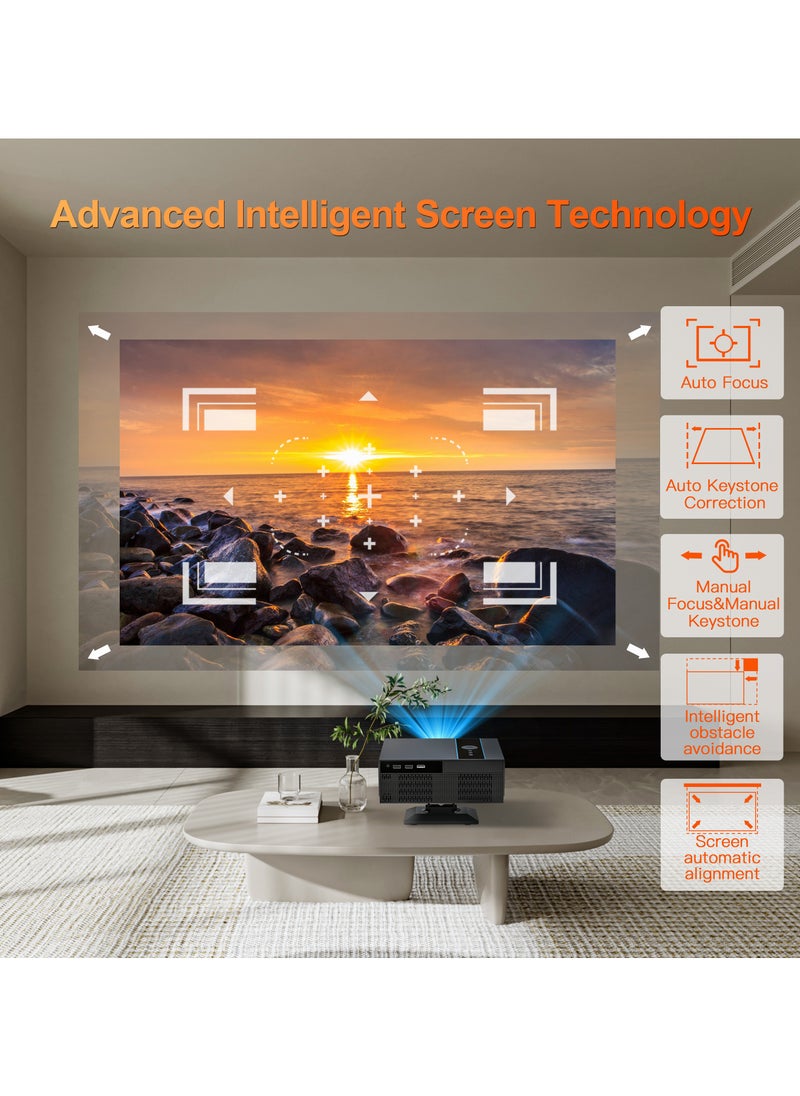 Classic Projector Multifunctional Projector X6 T950S Full HD 1080P Auto Focus Auto Keystone Correction Intelligent Obstacle Avoidance Screen Automatic Alignment Multiple Compatible Interfaces Headset TV Box PC iPad Phone PS4 PS5 USB Black