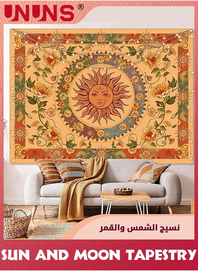 Vintage Sun Tapestry For Classroom,Boho 70s Sunshine Sunset Tapestries Wall Hanging Aesthetic Retro Tapestrys for Living Room Dorm,130x150cm,Orange