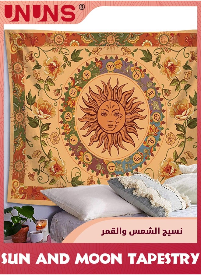 Vintage Sun Tapestry For Classroom,Boho 70s Sunshine Sunset Tapestries Wall Hanging Aesthetic Retro Tapestrys for Living Room Dorm,130x150cm,Orange