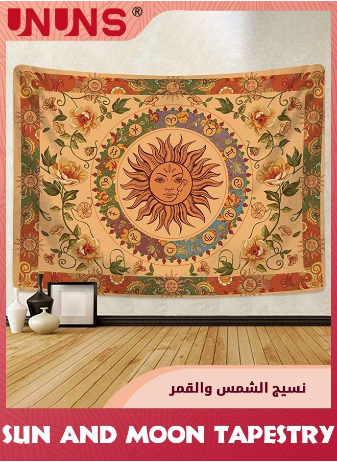 Vintage Sun Tapestry For Classroom,Boho 70s Sunshine Sunset Tapestries Wall Hanging Aesthetic Retro Tapestrys for Living Room Dorm,130x150cm,Orange