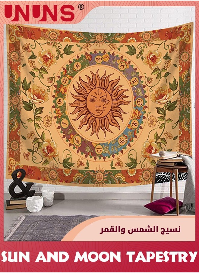 Vintage Sun Tapestry For Classroom,Boho 70s Sunshine Sunset Tapestries Wall Hanging Aesthetic Retro Tapestrys for Living Room Dorm,130x150cm,Orange