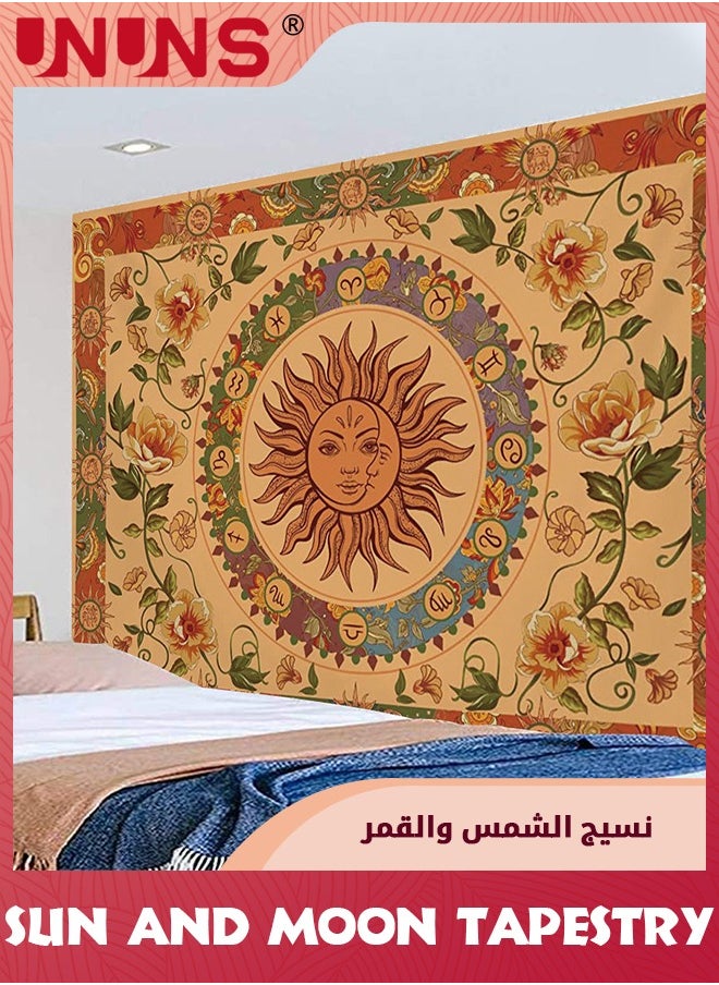 Vintage Sun Tapestry For Classroom,Boho 70s Sunshine Sunset Tapestries Wall Hanging Aesthetic Retro Tapestrys for Living Room Dorm,130x150cm,Orange