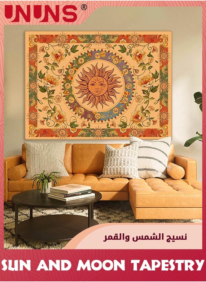 Vintage Sun Tapestry For Classroom,Boho 70s Sunshine Sunset Tapestries Wall Hanging Aesthetic Retro Tapestrys for Living Room Dorm,130x150cm,Orange