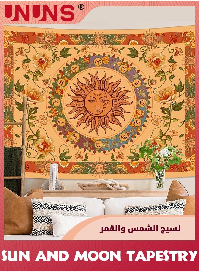 Vintage Sun Tapestry For Classroom,Boho 70s Sunshine Sunset Tapestries Wall Hanging Aesthetic Retro Tapestrys for Living Room Dorm,130x150cm,Orange