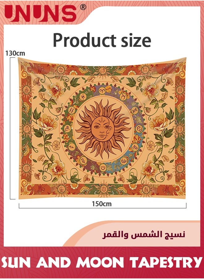 Vintage Sun Tapestry For Classroom,Boho 70s Sunshine Sunset Tapestries Wall Hanging Aesthetic Retro Tapestrys for Living Room Dorm,130x150cm,Orange