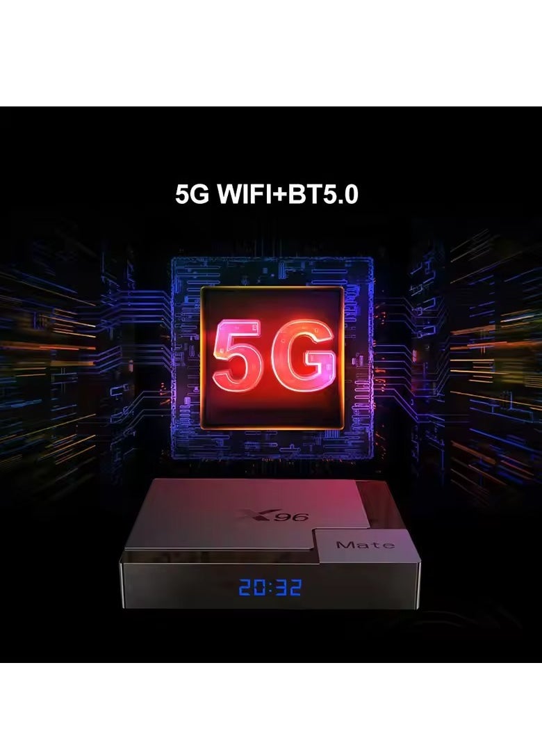 X96 Mate Smart TV Box | 4GB RAM + 64GB ROM | Android 10.0 TV Box with Allwinner H616 Quad-Core CPU | Dual WiFi 2.4G/5G | 4K UHD & 3D Media Player | H.265 Decoding | Ethernet 10/100M Set-Top Box for Seamless Streaming