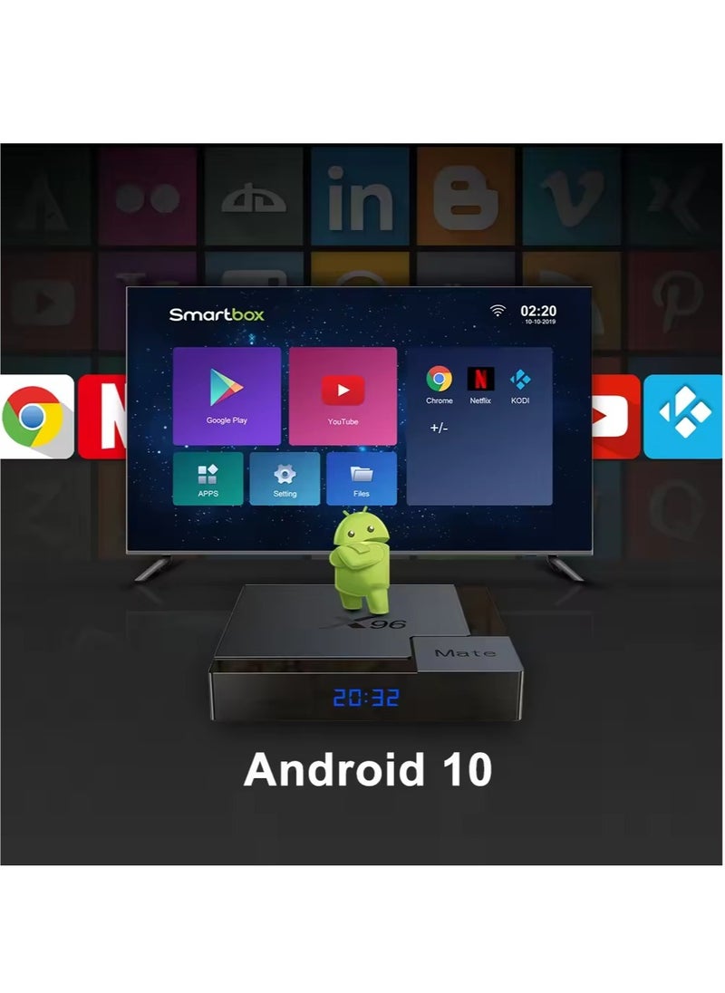 X96 Mate Smart TV Box – 4GB RAM + 64GB ROM, Android 10.0 TV Box, Allwinner H616 Quad-Core ARM Cortex A53 CPU, Dual WiFi 2.4G/5G, 4K UHD 3D Media Player, H.265, Ethernet 10/100M Set Top Box for Ultimate Home Entertainment