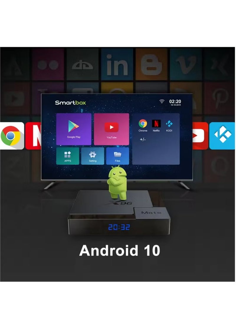 X96 Mate Smart TV Box | 4GB RAM + 64GB ROM | Android 10.0 TV Box | Allwinner H616 Quad-Core ARM Cortex A53 CPU | Dual WiFi 2.4G/5G | 4K UHD 3D Media Player | H.265 Ethernet 10/100M Set Top Box for Streaming & Entertainment