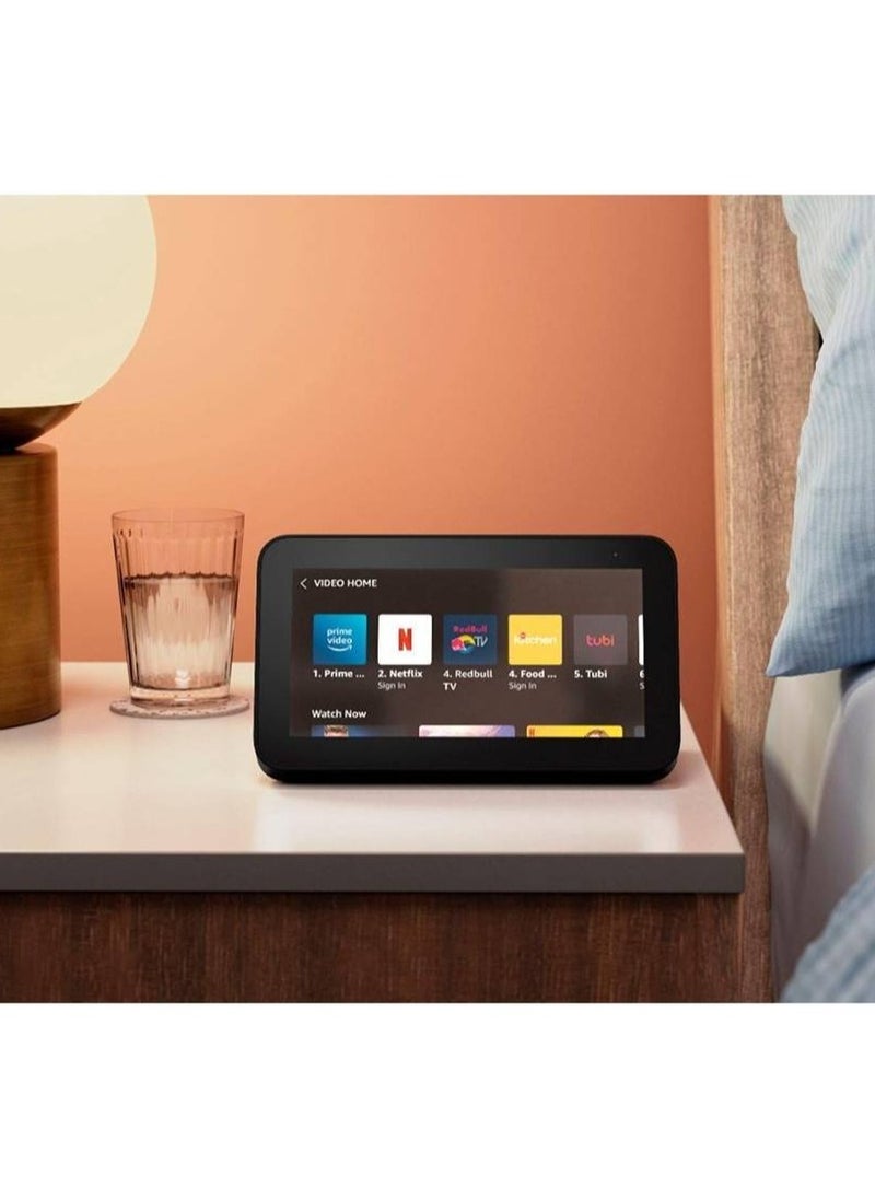 Smart Home Systems Echo Show 5  (2rd Gen, 2021 release), Smart Display & alarm clock with clearer sound | Use your voice to control smart home devices, play music or Quran, & more (speaks Khaleeji) black