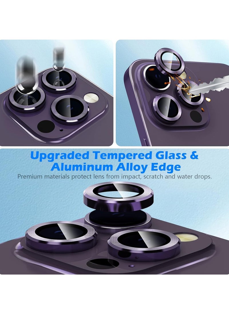 iPhone 14 Pro/iPhone 14 Pro Max Camera Lens Protector, Anti-Scratch HD Tempered Glass Lens Screen Protection Cover, Metal Individual Lens Ring 2022, Purple