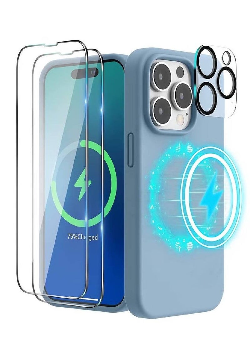 Magnetic Case Designed for iPhone 14 Pro Max Case 6.7 inch (2022), Compatible with MagSafe, Liquid Silicone Phone Case for iPhone 14 Pro Max, Blue Fog