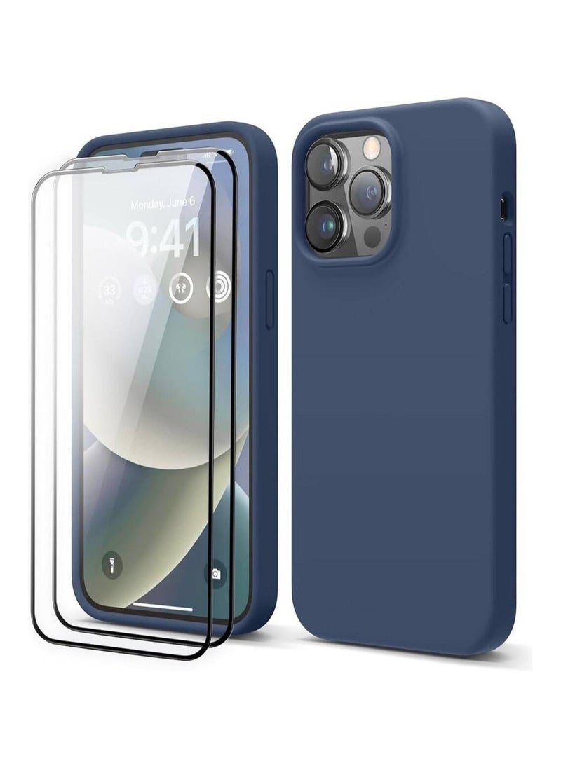 【3 in 1】 for iPhone 15 Pro Case with 9H Tempered Glass Screen Protector, Premium Liquid Silicone Shockproof Protective Case,Slim Phone Cover for iPhone 15 Pro (2023) (iphone 15 Pro, Navy Blue)