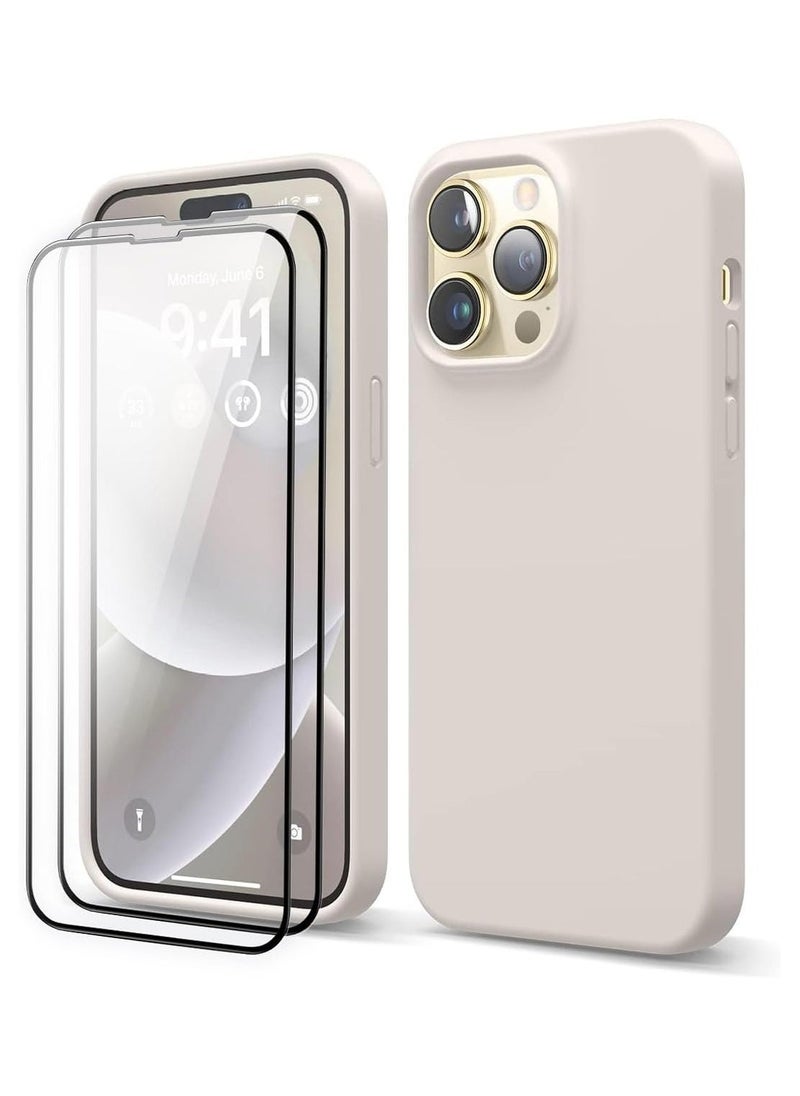 【3 in 1】 for iPhone 15 Pro Max Case with 9H Tempered Glass Screen Protector, Liquid Silicone Shockproof Protective Case,Slim Phone Cover for iPhone 15 Pro Max (iphone 15 Pro Max, White)